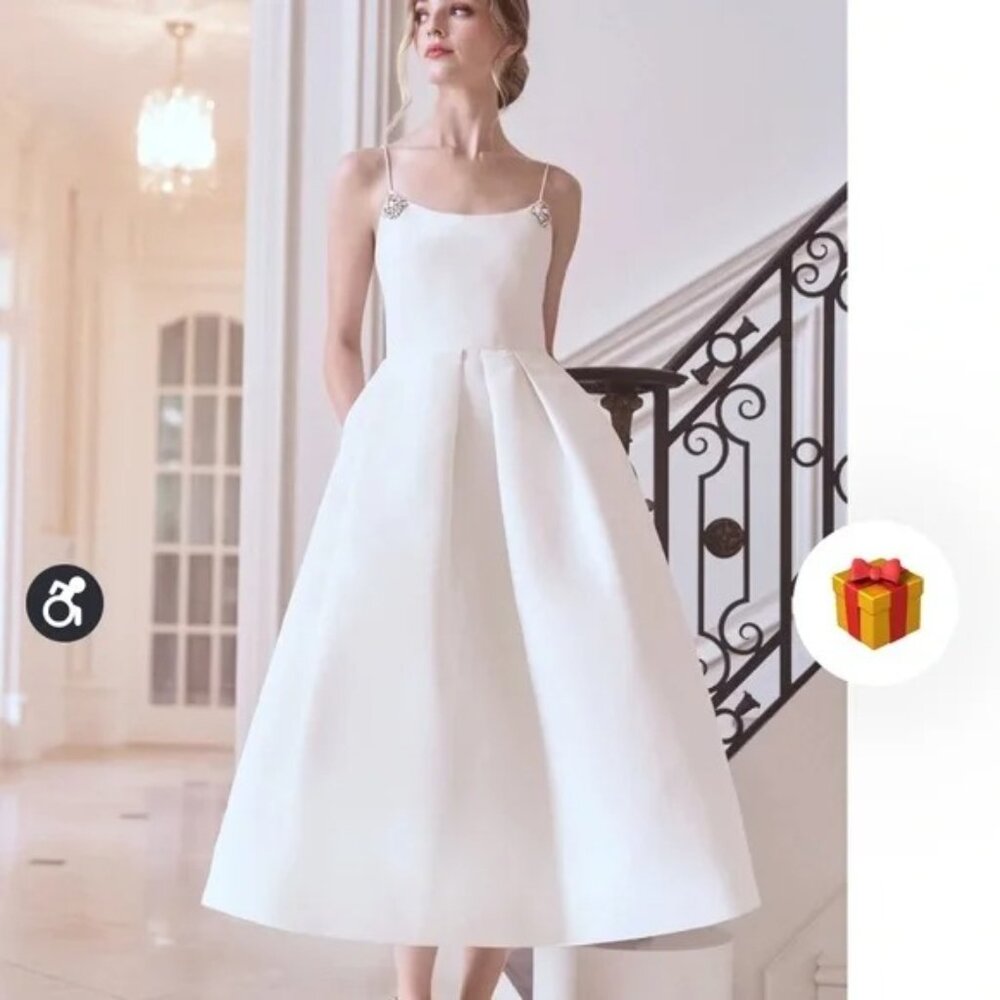 Sachin + Babi Audra Pleated Crystal Embellished Midi Gown Dress White size 4